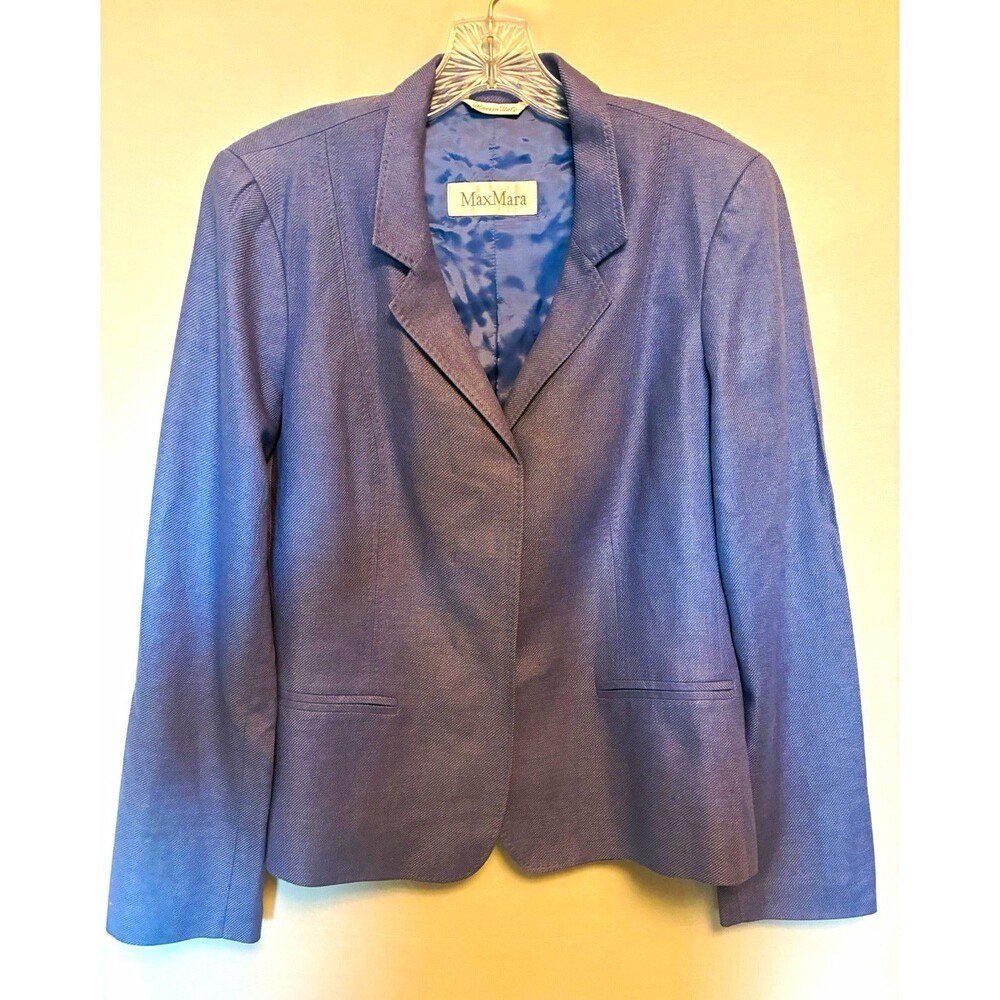 Max Mara Blue Silk Cashmere Blend  Blazer Jacket Lined Button Front Size 12
